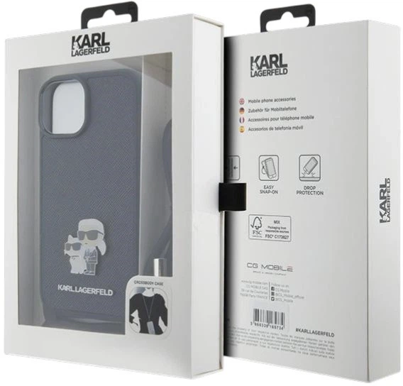 Панель Karl Lagerfeld Crossbody Saffiano Metal Pin Karl&Choupette для Apple iPhone 15 Black (3666339165758) - зображення 7