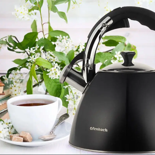 Чайник 3,2л нержавіюча сталь зі свистком з ручкою "soft-touch" чорний 100308 KAMILLE - изображение 4