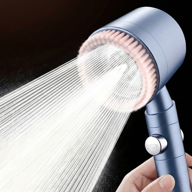 Массажная душевая лейка-щетка TURBOCHARGED SHOWER HEAD Brush 5 режимов Синяя (комплект из 4 фильтров) - изображение 2