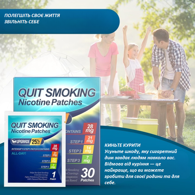 Никотиновые пластыри WOFANLI Quit Smoking Patches Шаг первый + 28 мг 30 штук - изображение 6