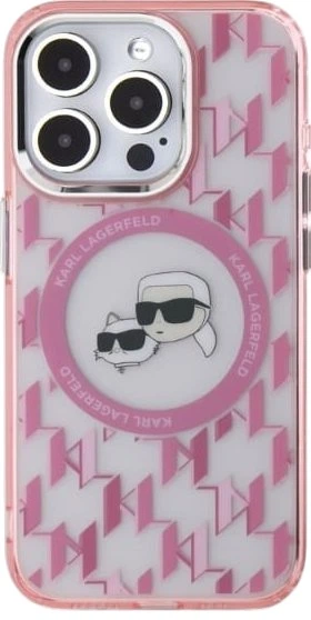 Панель Karl Lagerfeld IML Monogram Karl & Choupette Head MagSafe для Apple iPhone 15 Pro Pink (3666339285043) - зображення 3