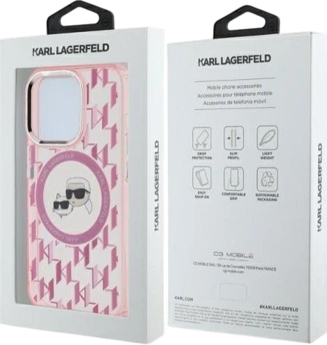 Панель Karl Lagerfeld IML Monogram Karl & Choupette Head MagSafe для Apple iPhone 15 Pro Pink (3666339285043) - зображення 5
