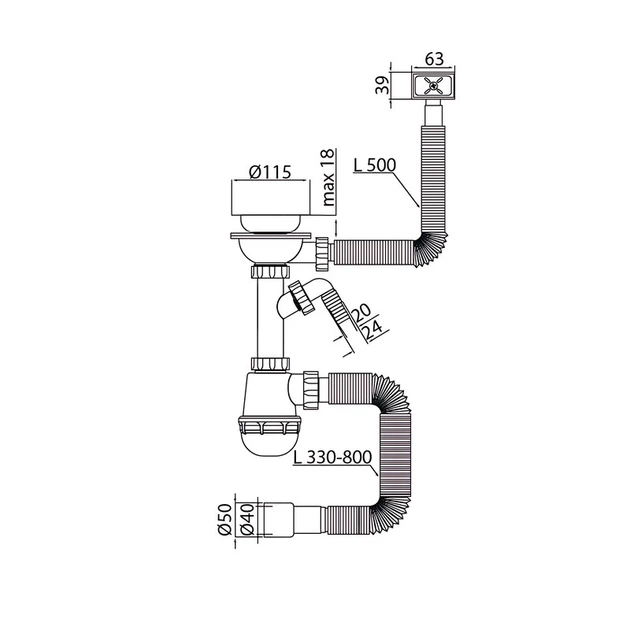 Сифон для кухні Mixxus SK-05-BL 3 1/2"x40 з пластиковою сіткою, відведенням для пральної машини ( 11836 ) - изображение 2