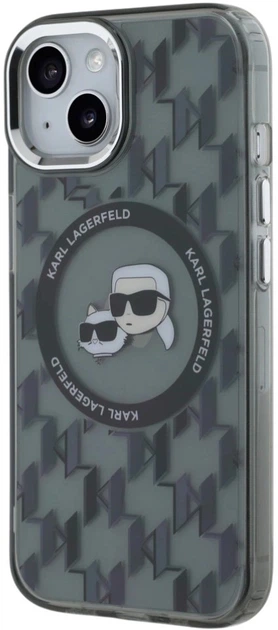 Панель Karl Lagerfeld IML Monogram Karl & Choupette Head MagSafe для Apple iPhone 15 Black (3666339284886) - зображення 2
