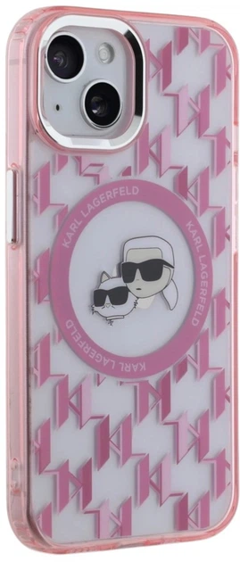 Панель Karl Lagerfeld IML Monogram Karl & Choupette Head MagSafe для Apple iPhone 15 Pink (3666339285029) - зображення 4