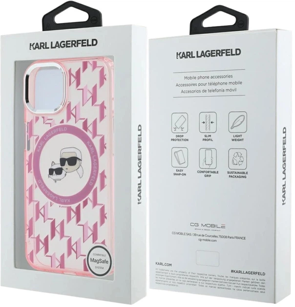 Панель Karl Lagerfeld IML Monogram Karl & Choupette Head MagSafe для Apple iPhone 15 Pink (3666339285029) - зображення 8