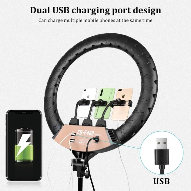 Лампа Ring Light 56 см 3200-6500K Механическое управление для смартфонов и камер ZB-F488 Черный - изображение 8