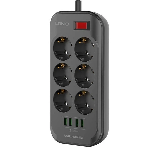 Мережевий подовжувач LDNIO SE6403 6 розеток 4 USB 3.4 А чорний 2 метри із пластику із захистом від перегріву - Фото 3 Мережевий подовжувач LDNIO SE6403 6 розеток 4 USB 3.4 А чорний 2 метри із пластику із захистом від перегріву - зображення 3