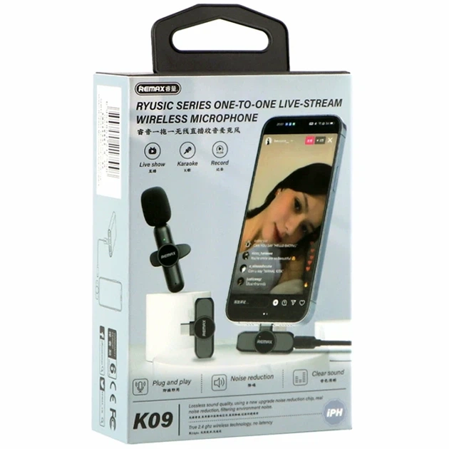Мікрофон петличний бездротовий Remax K09 Lightning чорний 80mAh 6-8 годин запису для iPhone iPad - зображення 2