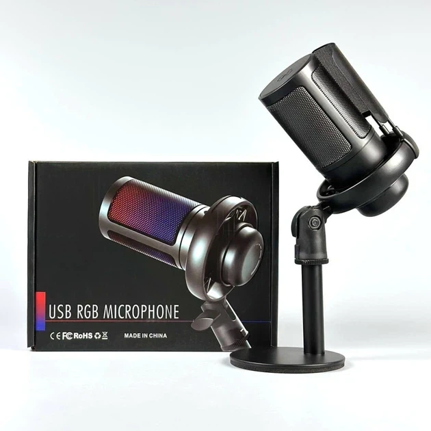 Мікрофон настільний ME6S-RGB чорний з USB Type-C шумозаглушенням та LED підсвічуванням для стримування. - зображення 3