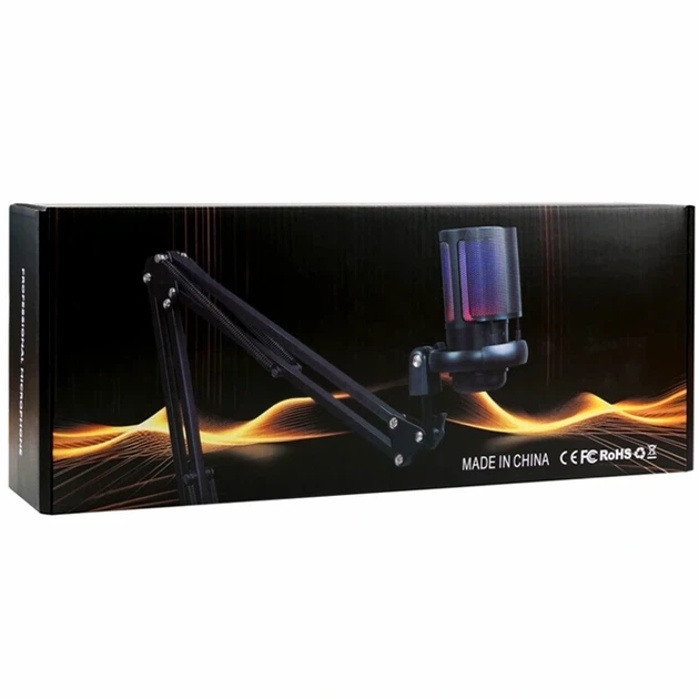 Мікрофон для стриму з USB та RGB підсвічуванням чорний ME6S-35-RGB з шумозаглушенням на струбціні - Фото 2 Мікрофон для стриму з USB та RGB підсвічуванням чорний ME6S-35-RGB з шумозаглушенням на струбціні - зображення 2