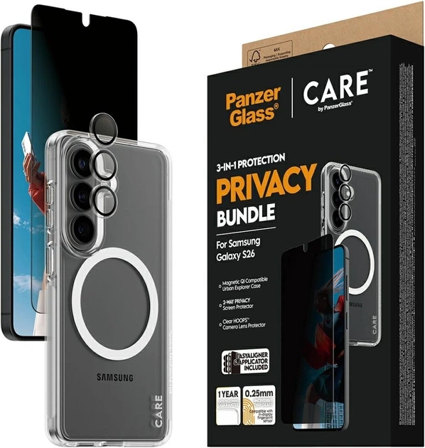 Захисний комплект CARE by Panzer Glass Privacy 3w1 do Samsung Galaxy S26 Transparent (CR67643) - зображення 6