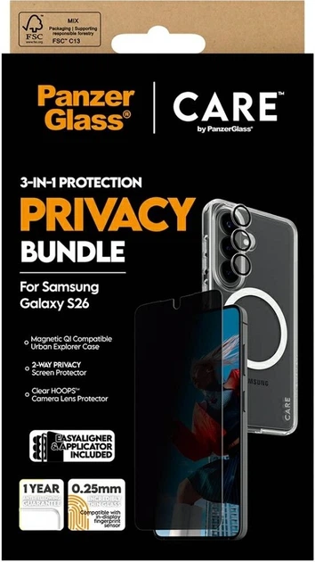 Захисний комплект CARE by Panzer Glass Privacy 3w1 do Samsung Galaxy S26 Transparent (CR67643) - зображення 7