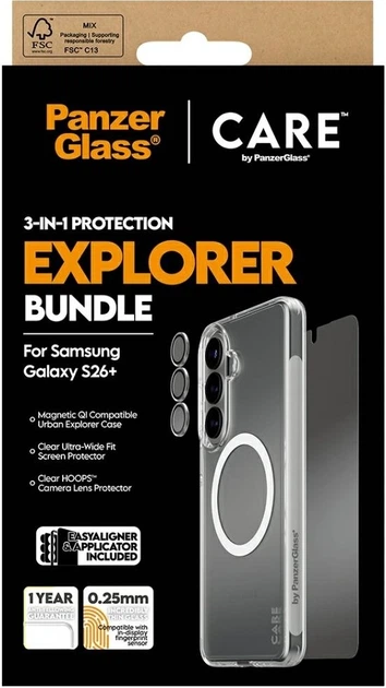 Захисний набір CARE by PanzerGlass 3-in-1 Bundle для Samsung Galaxy S26 Plus Transparent (CR34288) - зображення 6