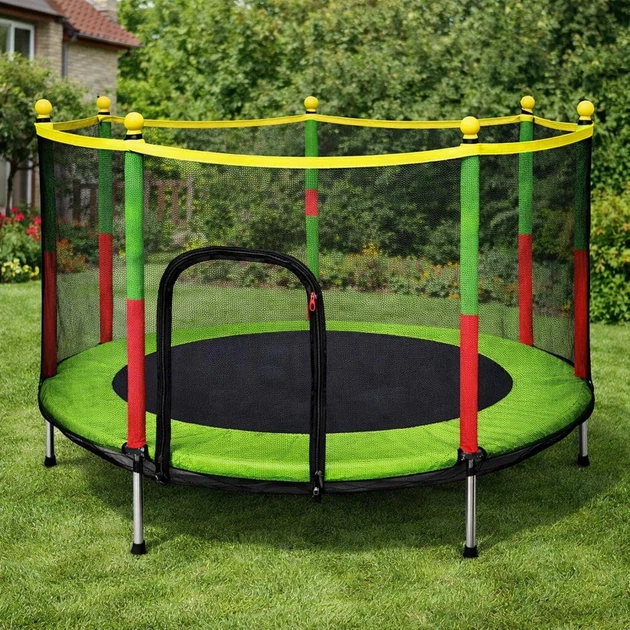Батут дитячий Fitonix SafeJump 140 см із захисною сіткою та 6 ніжками, зелений для активних ігор дітей - изображение 3
