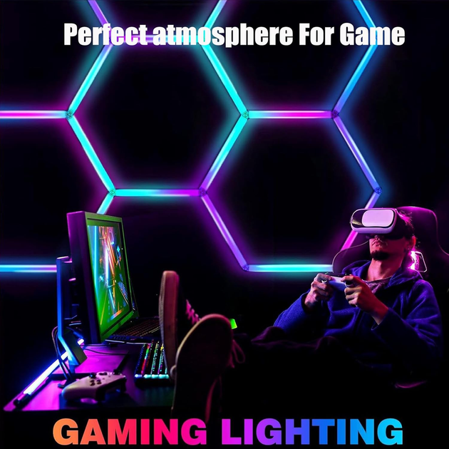 Світлодіодна LED лампа Шестигранне освітлення для гаража VASTFIRE RGBW: 5 шестикутників для автоскла, майстерні, тренажерного залу - зображення 8