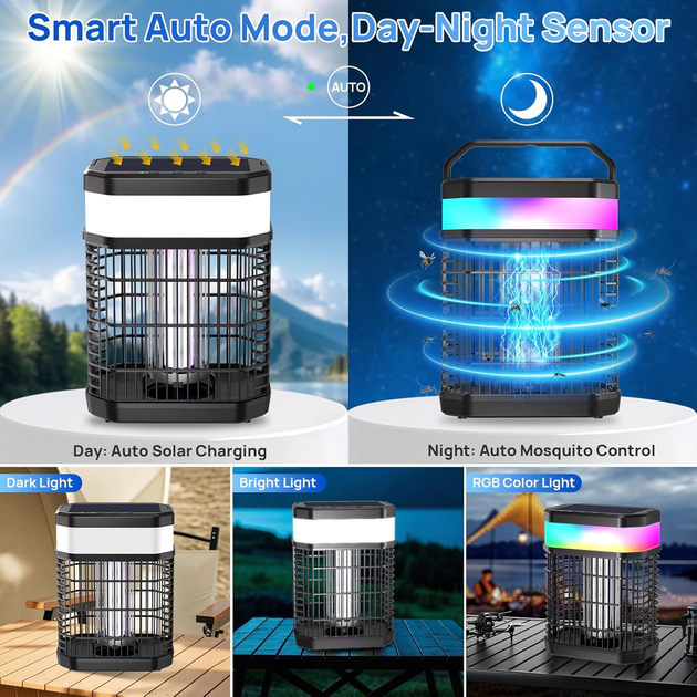 Солнечный уничтожитель насекомых Solar Bug Zapper OSFK-01 4000В с аккумулятором 5500мАч черный для улицы - изображение 4