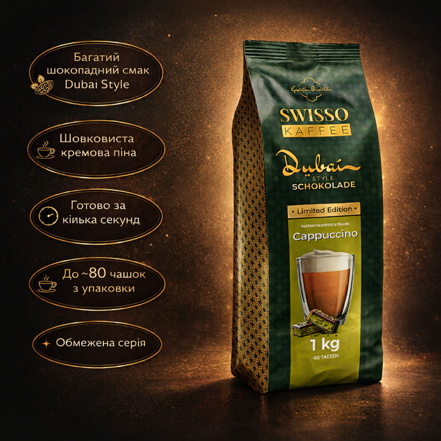 Капучино Swisso Cappuccino Schokolade in Dubai-Style зі смаком Дубайський шоколад 1 кг - зображення 2
