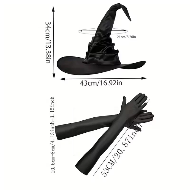 Уникальная шляпа Ведьмы с перчатками комплект [BU8074501] Black - изображение 5
