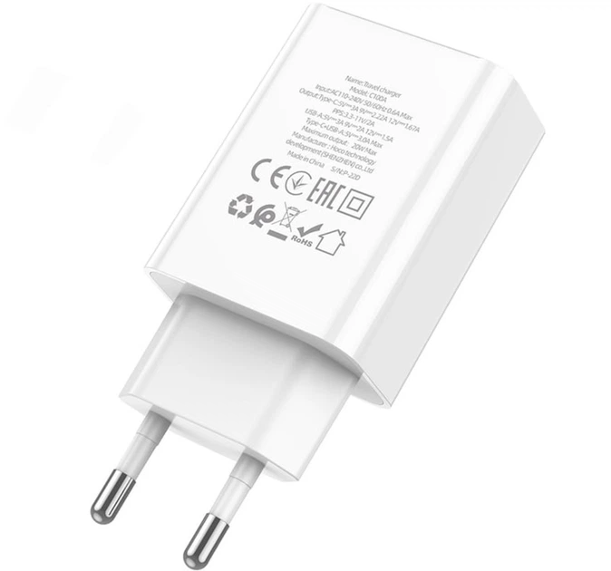 Зарядное устройство Hoco C100A USB QC3.0 / Type-C (PD) 20W быстрая зарядка с дисплеем - White - изображение 4