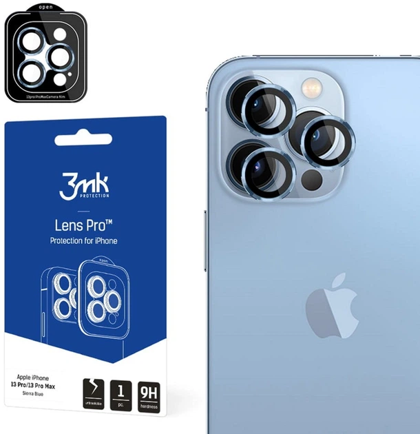 Захисна плівка 3MK Lens Protection Pro для камери Apple iPhone 13 Pro/13 Pro Max синій/небесно-блакитний з монтажною рамкою (5903108484015) - зображення 1