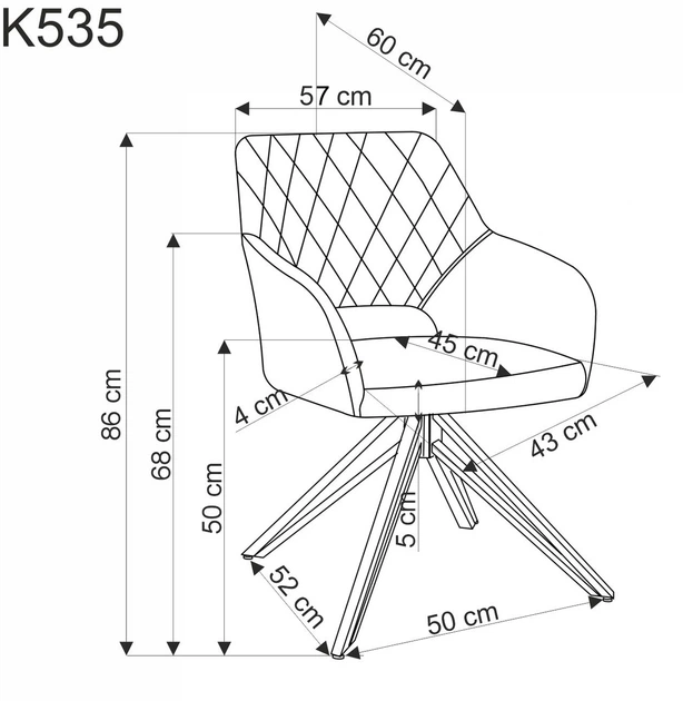 Стілець для кухні та вітальні Halmar K535 обертальний Попелястий (5905248132306) - зображення 3