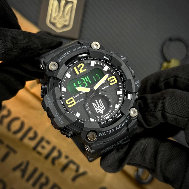 Годинник наручний Awarder 003BKUASI Тризуб срібло Чорні + коробка - изображение 7