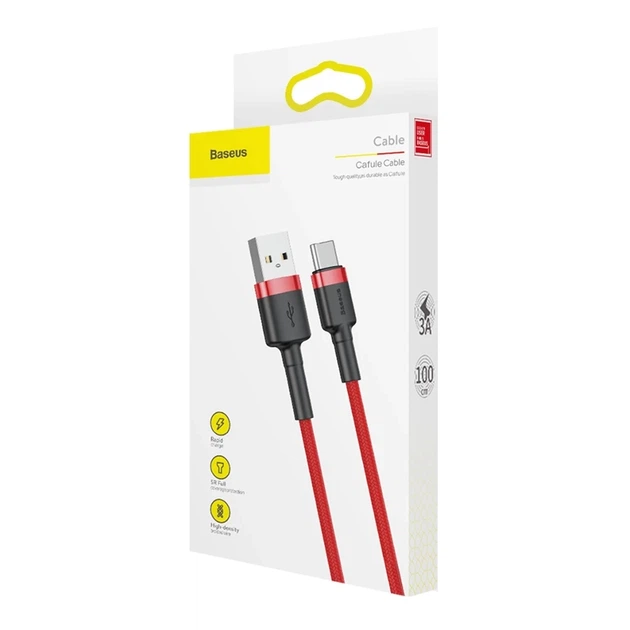 Кабель Baseus Cafule USB-A to USB-C 1m Red (CATKLF-B09) - Фото 9 Кабель Baseus Cafule USB-A to USB-C 1m Red (CATKLF-B09) - изображение 9