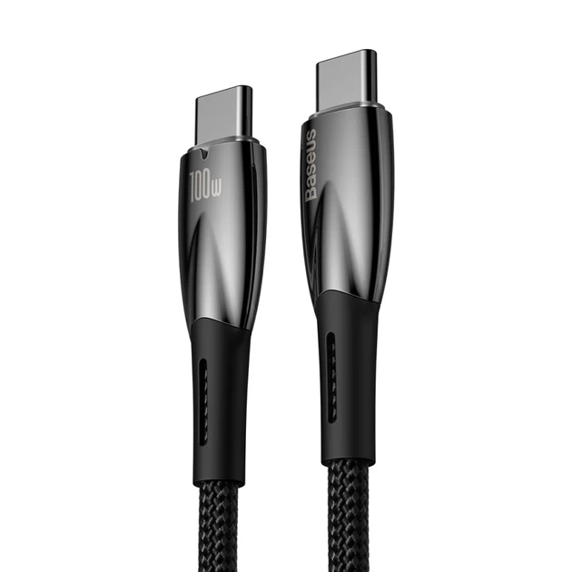 Кабель Baseus Glimmer Series Fast Charge USB-C to USB-C 100W 1m Black (CADH000701) - Фото 3 Кабель Baseus Glimmer Series Fast Charge USB-C to USB-C 100W 1m Black (CADH000701) - зображення 3