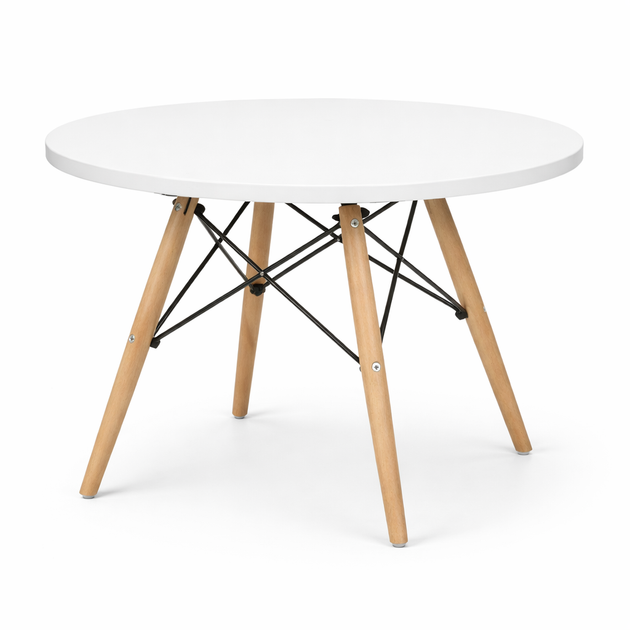 Круглий журнальний столик Тауер Вуд білий на букових ніжках - зображення 3