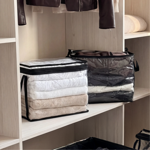 Набор ORGANIZE больших прозрачных сумок для вещей Черный (Hbk-2L-black) - изображение 2