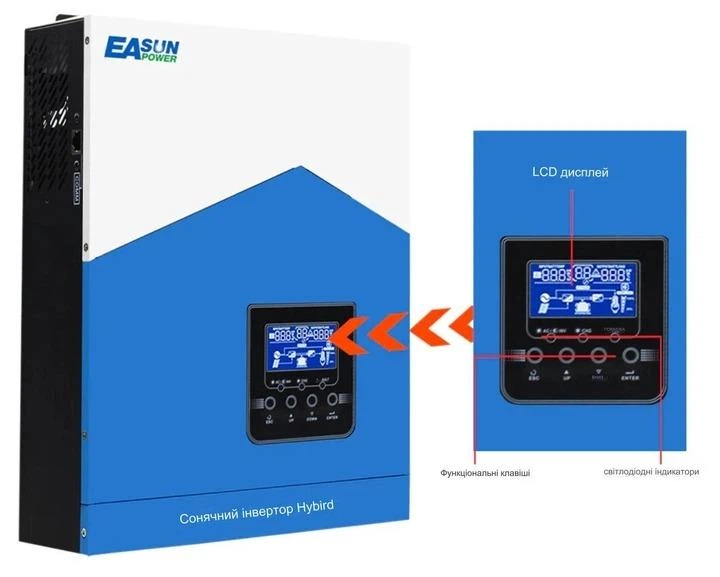 Гібридний інвертор EASUN POWER ISolar-SMH-II-3.2KW-WI-FI 3200VA/3200W 24V-230V, струм заряду 100А, MPPT(55-450В) - зображення 6