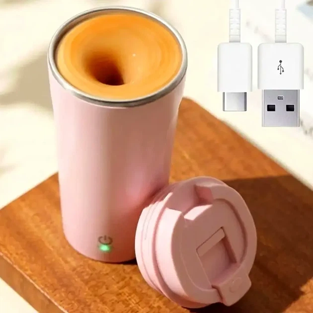 Термочашка с мешалкой 400мл USB Розовая для кофе и чая - Фото 1 Термочашка с мешалкой 400мл USB Розовая для кофе и чая - изображение 1