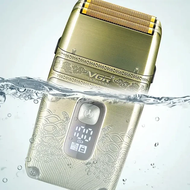 Электробритва VGR V-335 с USB зарядкой три ножевых блока LED дисплей золотистая 5 Вт для сухого и влажного бритья - изображение 6