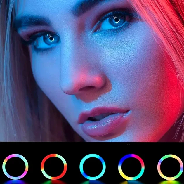 Кольцевая RGB лампа 20 см 25Вт USB с держателем для телефона MJ20 для селфи и видеосъемки - Фото 6 Кольцевая RGB лампа 20 см 25Вт USB с держателем для телефона MJ20 для селфи и видеосъемки - изображение 6