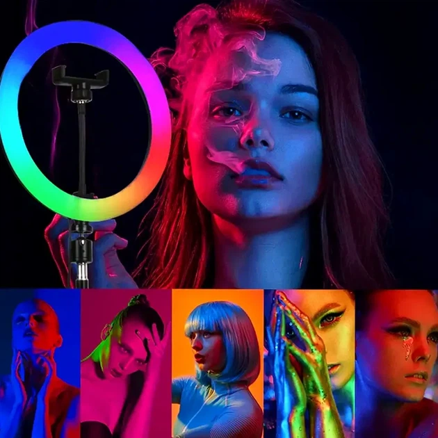 Кольцевая RGB лампа 20 см 25Вт USB с держателем для телефона MJ20 для селфи и видеосъемки - Фото 7 Кольцевая RGB лампа 20 см 25Вт USB с держателем для телефона MJ20 для селфи и видеосъемки - изображение 7