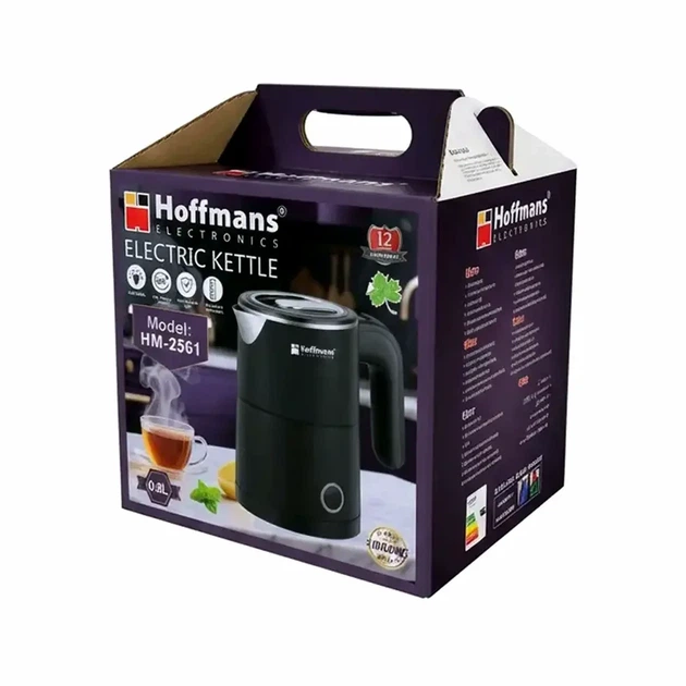 Электрочайник 0.8L 1000W автоотключение черный Hoffmans HM-2561 для кухни и путешествий - Фото 7 Электрочайник 0.8L 1000W автоотключение черный Hoffmans HM-2561 для кухни и путешествий - изображение 7