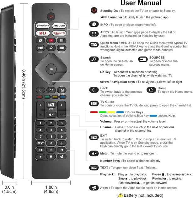 Заменяемый пульт дистанционного управления для телевизоров Philips Smart TV 4K OLED LED Ultra HD FHD - изображение 6