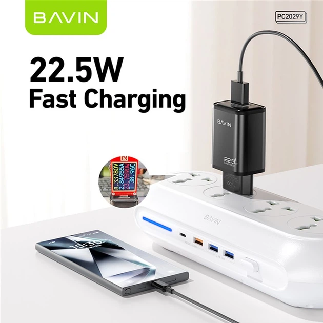 Мережевий зарядний пристрій Bavin PC2029Y-C 22.5W USB-A 3.0A Super Quick Charge + кабель USB-A/Type-C Black (C-PC2029Y-C BK) - Фото 3 Мережевий зарядний пристрій Bavin PC2029Y-C 22.5W USB-A 3.0A Super Quick Charge + кабель USB-A/Type-C Black (C-PC2029Y-C BK) - зображення 3