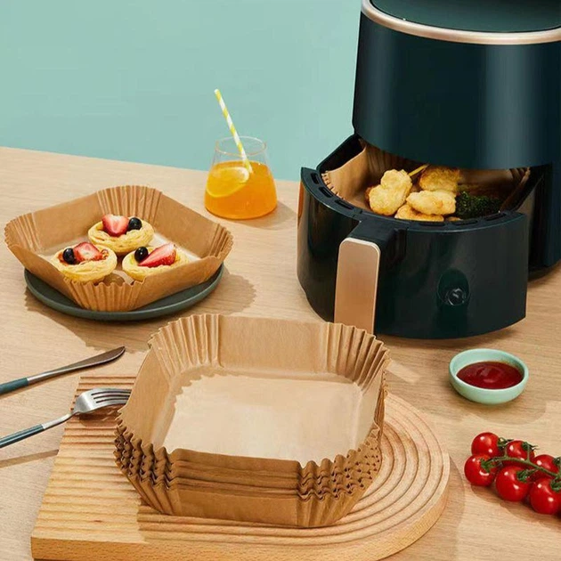 Пергаментна форма для аерогрилю та духовки, вкладиші Air Fryer Paper Liners для випікання 20х4.5см, квадратна, 100шт. - зображення 2