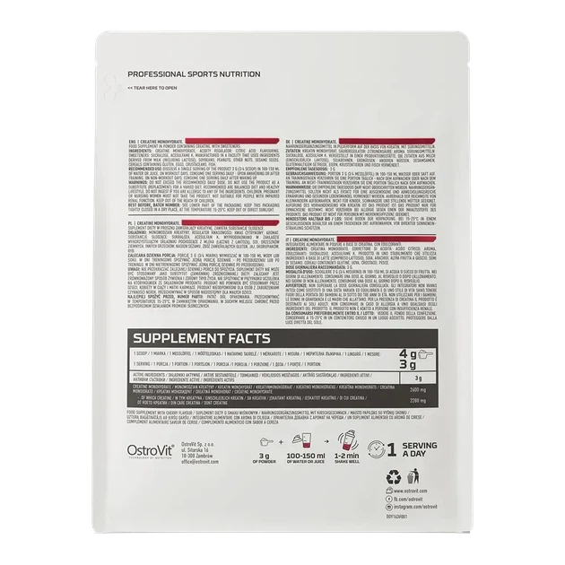 Креатин моногідрат OstroVit Creatine Monohydrate 300 г cherry - зображення 3