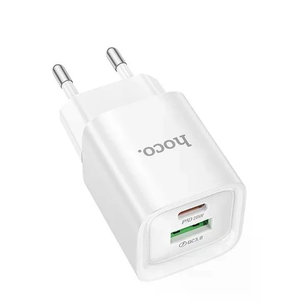 Мережевий зарядний пристрій 20W HOCO C147A Charm швидка зарядка PD3.0+QC3.0 charger два порти USB-A + Type-C + кабель Type-C to Type-C (6942007630290) White - зображення 3