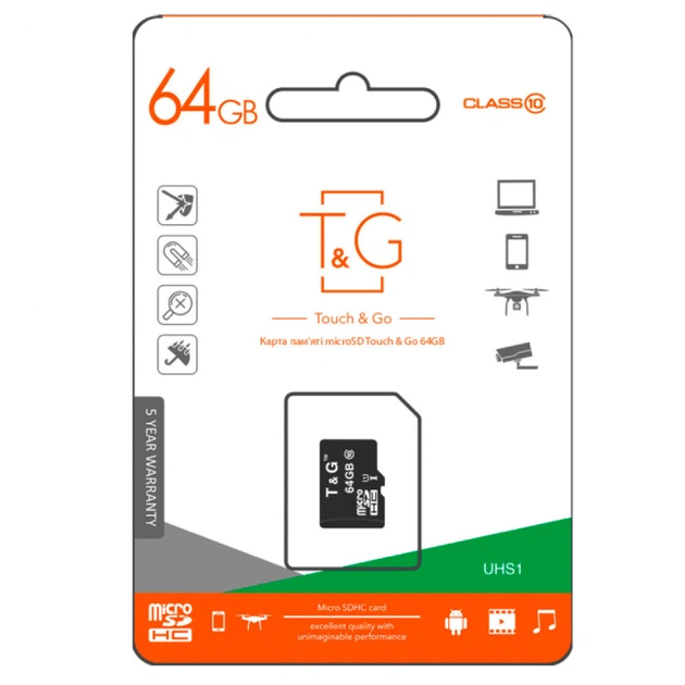 Карта памяти T&G MicroSDXC UHS-1, 64 Гб., Черный - 361458 - Фото 1 Карта памяти T&G MicroSDXC UHS-1, 64 Гб., Черный - 361458 - изображение 1