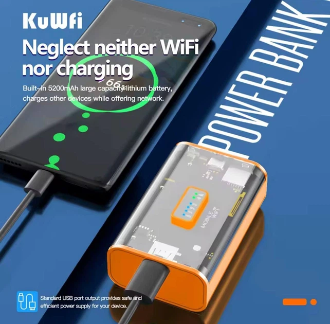 Маршрутизатор роутер мобильный KuWfi 4G LTE SIM со встроенным акумулятором 5200 mAh с функцией повербанка - Фото 8 Маршрутизатор роутер мобильный KuWfi 4G LTE SIM со встроенным акумулятором 5200 mAh с функцией повербанка - изображение 8