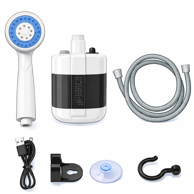 Портативный душ для кемпинга Portable Shower 8х5х13 см летний душ с насосом поток воды 4–5 л мин туристический душ аккумуляторный 2200 мАч Белый - изображение 3