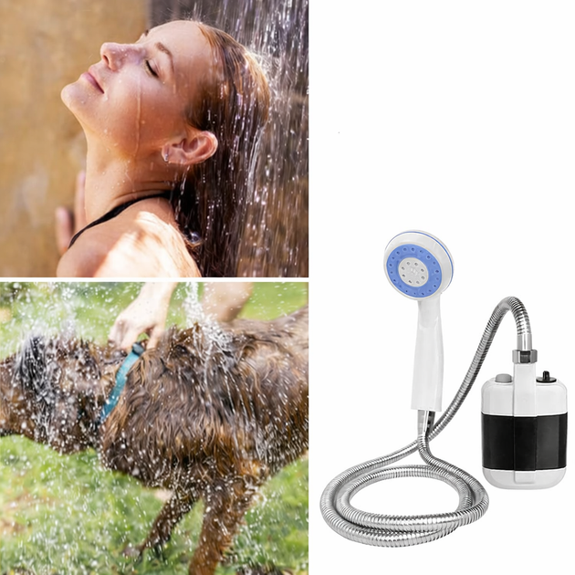 Портативный душ для кемпинга Portable Shower 8х5х13 см летний душ с насосом поток воды 4–5 л мин туристический душ аккумуляторный 2200 мАч Белый - изображение 7