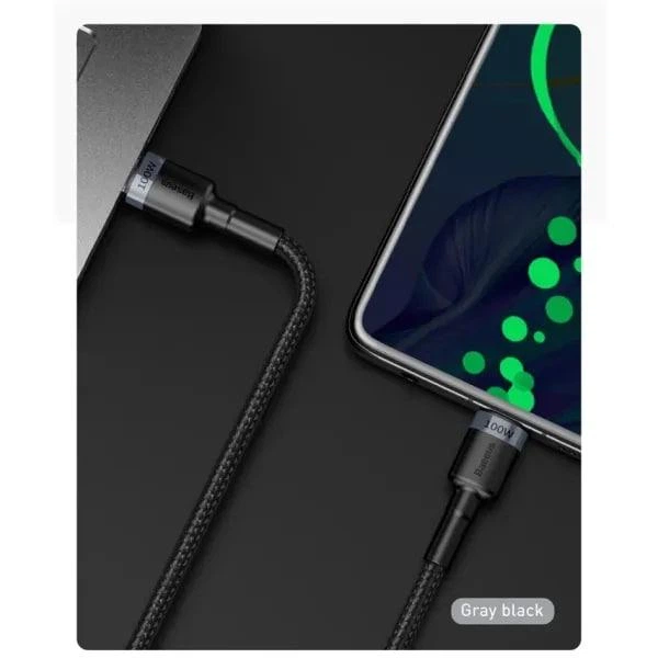 Кабель Baseus Cafule Flash Charging Data Line Cable Type-C to Type-C PD 2.0 QC 3.0 100W 20V 5A 2м (CATKLF-ALG1) Black/Grey - зображення 3