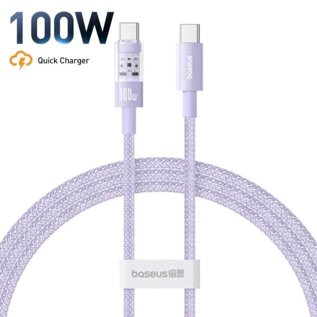 Кабель Baseus Gem Series Fast Charging Data Cable Type-C to Type-C 100W 20V 5A 1м (P10373000511-00) Purple - Фото 1 Кабель Baseus Gem Series Fast Charging Data Cable Type-C to Type-C 100W 20V 5A 1м (P10373000511-00) Purple - зображення 1