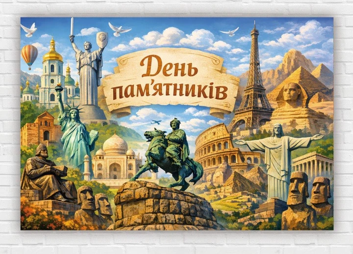 Бумажный плакат "День памятников" 110х75 см - Фото 1 Бумажный плакат "День памятников" 110х75 см - изображение 1