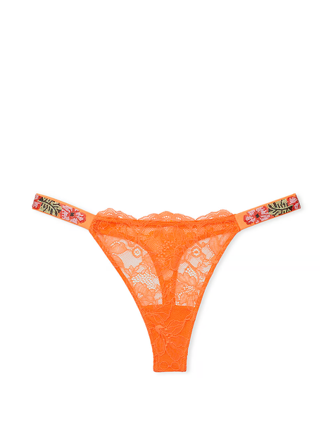 Комплект Victoria’s Secret Very Sexy Sunset Orange Hibiscus Hibiscus Shine Strap Corset Bra Top+Thong Panty,Помаранчевий 38D+XL - зображення 3